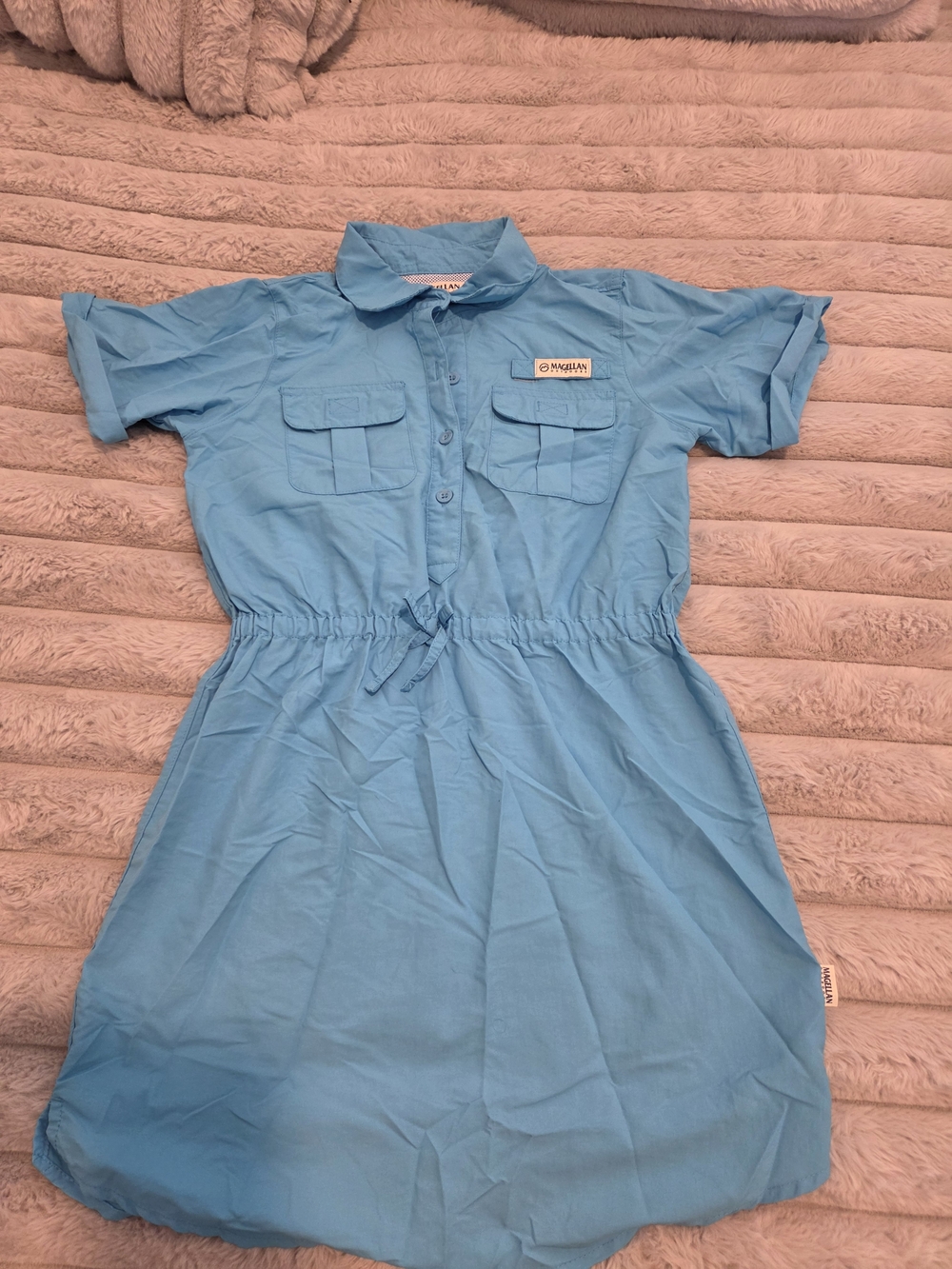 Magellan Outdoors Light Blue Shirt Dress with Elastic Waist